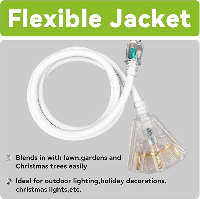 EP 30FT 12 Gauge Heavy Duty Extension Cord, 15A 125V 1875W, 3 Outlet - Image 6