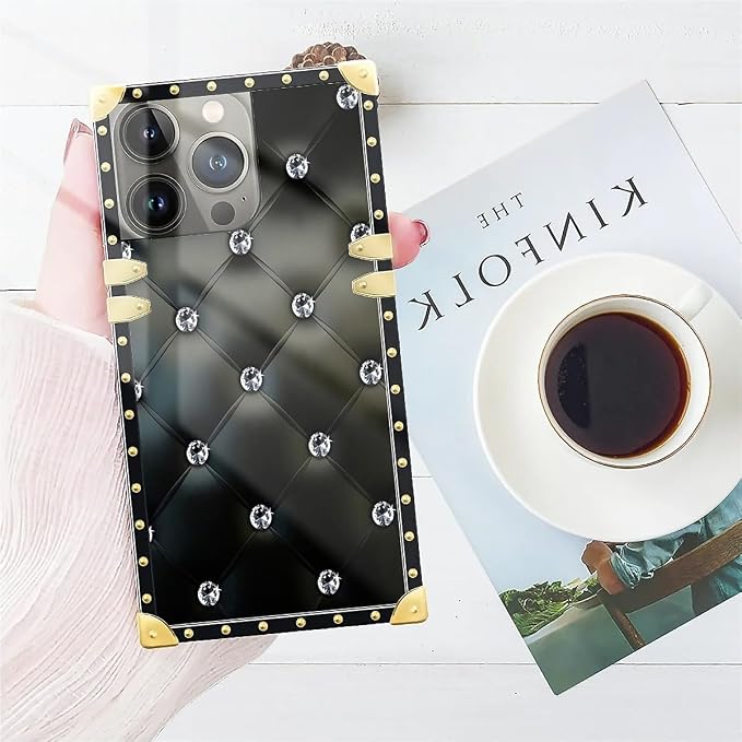 Compatible with iPhone 14 Pro Max Case, Shiny Black Sofa Crystal Luxury Golden - Image 7