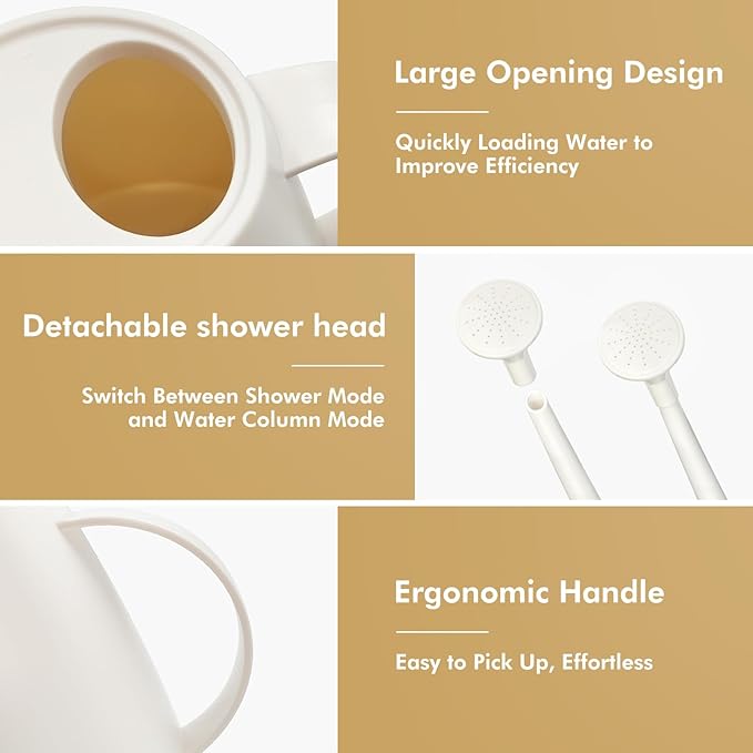 Watering Can for Indoor Outdoor Plants, Modern Small Watering Cans with Removable Nozzle, Long Spout Watering Can for Indoor Bonsai Plants Garden Flowers 1/2 Gallon 1.8L 60OZ (White)