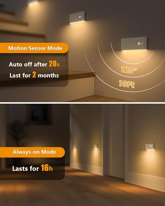 WILLED Motion Sensor Night Light, Rechargeable Stair Lights Indoor, Warm White - Image 4