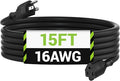 BN-LINK 15 ft Indoor/Outdoor Extension Cord 16/3 SJTW, Water & Weather Resistant by BN-LINK