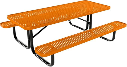 Coated Outdoor Furniture Heavy-Duty Portable Outdoor Kids Table, Punched Steel Kids Picnic Table, Commercial-Grade Picnic Table, Made in America (6ft Rectangular, Childrens, Orange)