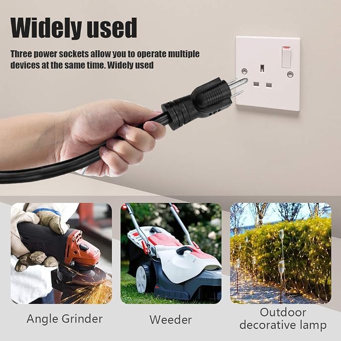 3FT 12/3 Outdoor Extension Cord, Heavy Duty 3-Outlet SJTW Indoor/Outdoor - Image 4