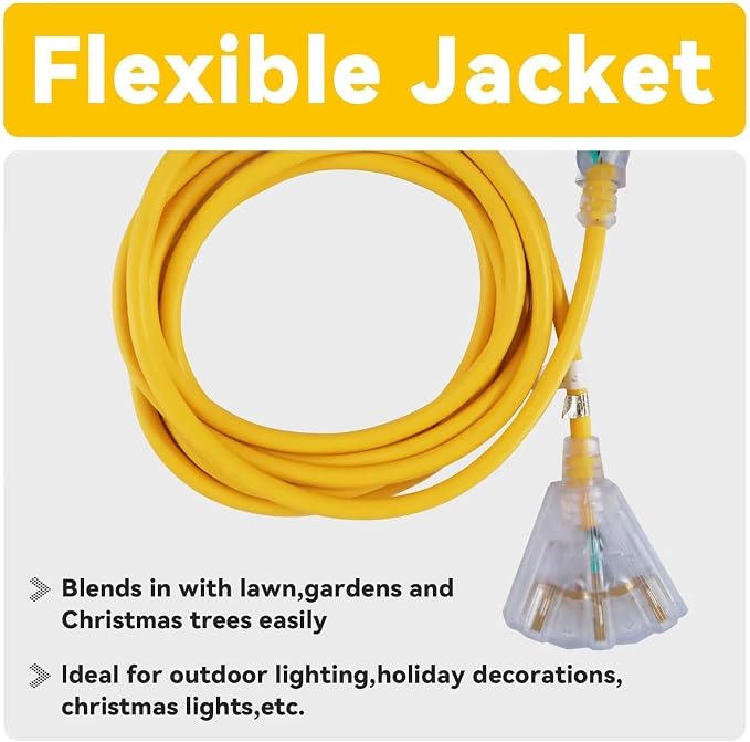 EP 2 Pack 25 Ft 12 Gauge Heavy Duty Extension Cord, 15A 125V 1875W, 3 Outlet - Image 6