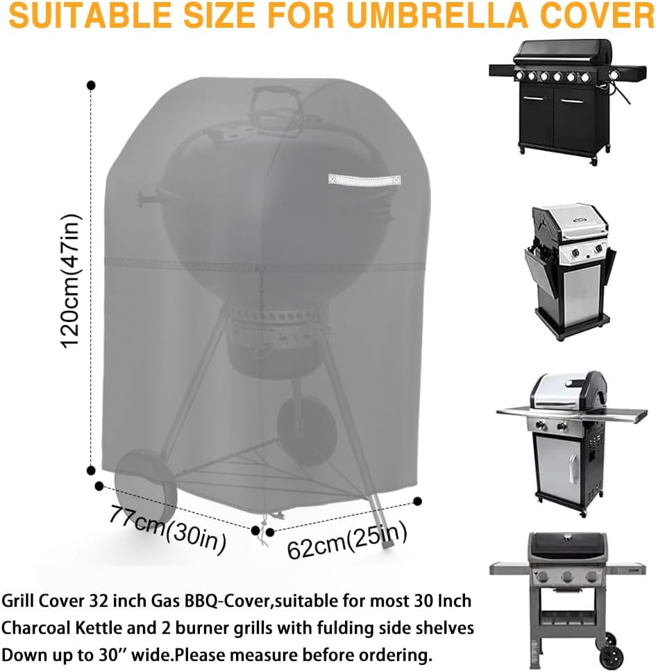 Grill Cover, 30 inch BBQ Gas Grill Cover for Outdoor Grill, Heavy Duty Waterproof Small BBQ Grilling Cover, UV & Fade Resistant Material Windproof Barbecue Smoker Cover with Drawstring & Storage Cover