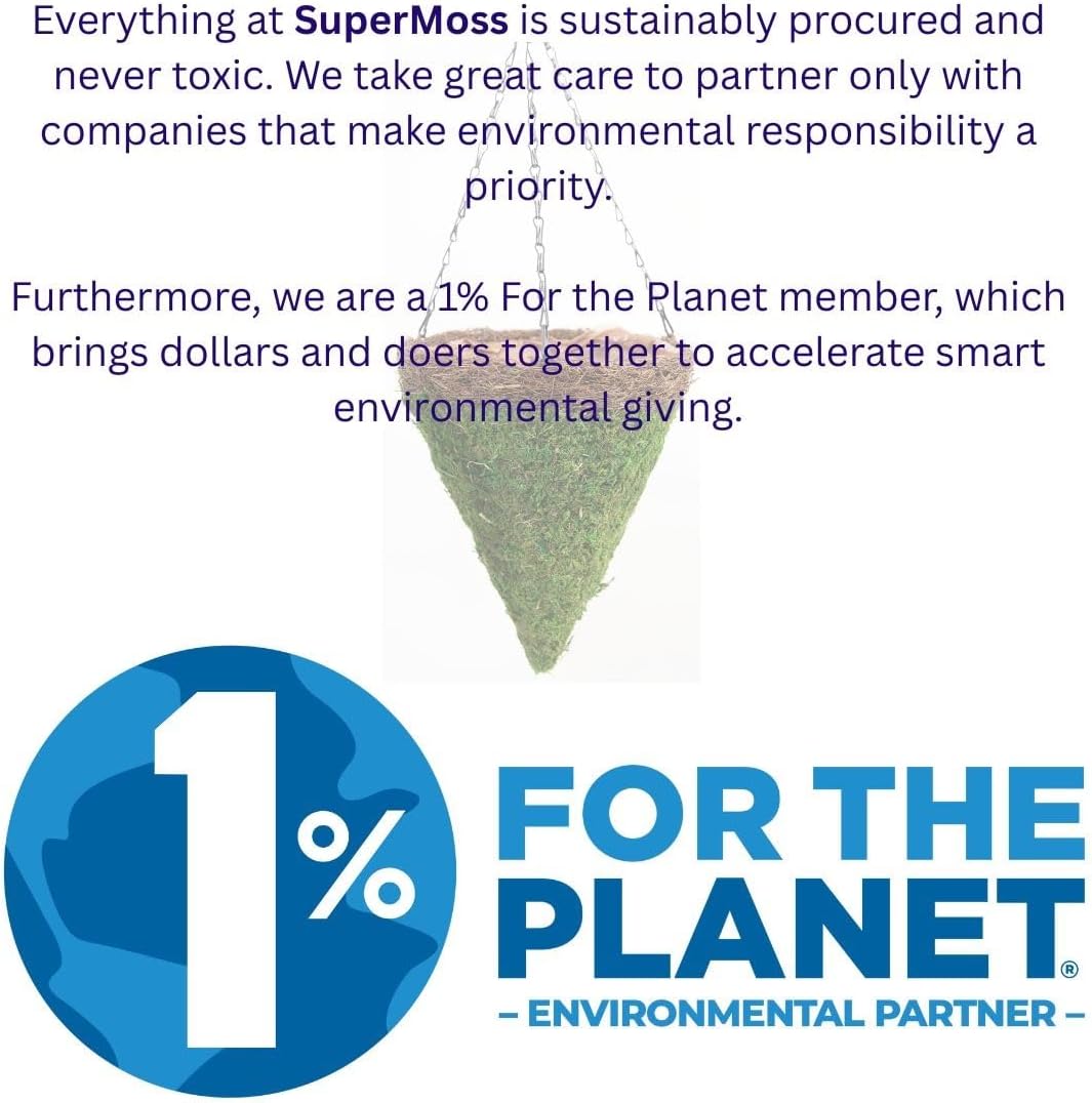 SuperMoss (29386 MossWeave Hanging Basket | Outdoor Hanging Planter with Moss | Decorative Plant Hanger for Porch, Balcony, Garden & Home Décor, Cone with Wicker Rim, Set of 2 (S/M), Green