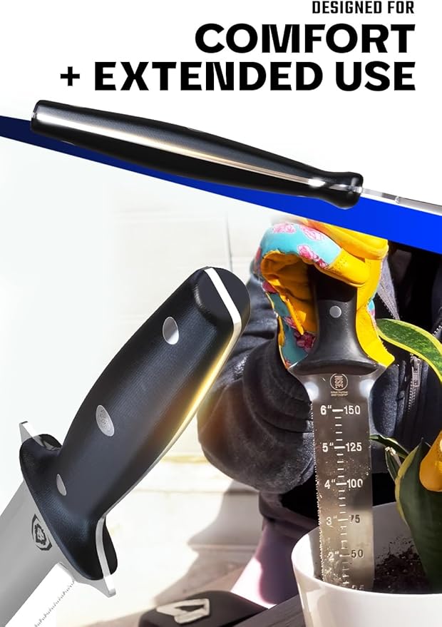 DALSTRONG Hori Hori Garden Knife - 6.5 inch - Straight Edge + Serrated Edge - Gladiator Series Elite - Forged German Steel - Sheath Guard Included - Weeding, Cutting, Digging, Planting - NSF Certified