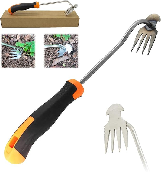 Amposei Weeding Artifact Uprooting Weeding Tool, Multifunctional Weeder, Hand Weeder Tool, Stand Up Weed Puller Tool with Handle for Garden Yard Farm Weed Removal (14in, Metal Rubber Handle)