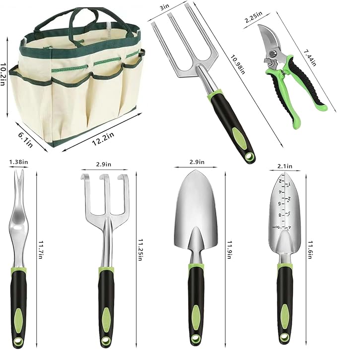 Gardening Tools - 11Pcs Heavy Duty Garden Tool Set with Non-Slip Rubber Grip,Aluminum Alloy Starter Kit with Garden Bag, Durable, Ergonomic, Ideal Gardening Gifts for Women, Mom, Men