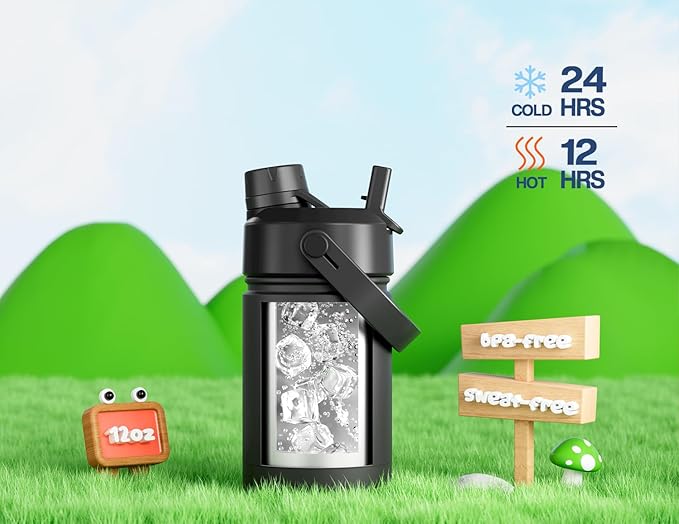 12 oz Kids Leakproof Water Bottle: 2-in-1 Straw Spout Lid, Easy Carry, Keep - Image 5