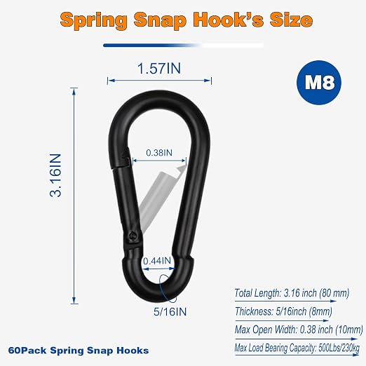 30PCS M8 Heavy Duty Carabiner Clip, 3Inch Snap Hook Quick Link Carabiner Clips - Image 2