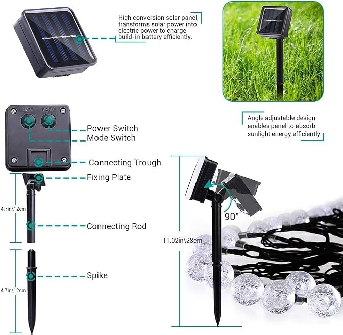 Toodour Solar String Lights Outdoor, 56ft 100 LED Globe String Light - Image 5