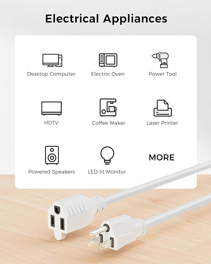 Cable Matters 2-Pack 16 AWG Heavy Duty 13A Short Power Extension Cord - 1ft - Image 4