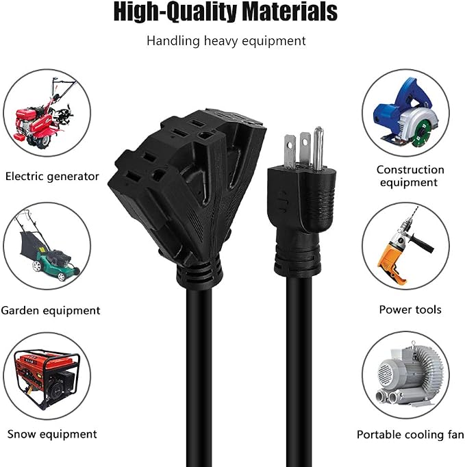 25FT 12/3 Outdoor Extension Cord, Heavy Duty 3-Outlet SJTW Indoor/Outdoor - Image 7