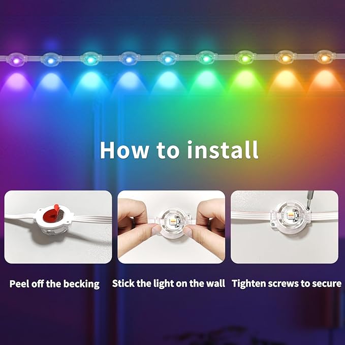 Permanent Outdoor Lights,60ft RGB Eave Light with App Control Remote,IP67 Waterproof LED Lights,Music Sync Outside Light for Christmas,Halloween,Garden,House Decorations