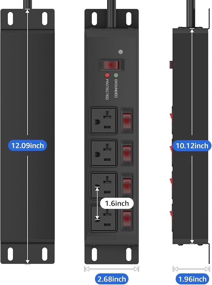 CCCEI Heavy Duty Surge Protector Power Strip 20 Amp Individual Switches. 6FT 12 - Image 7