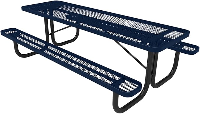 T8-TXTDBL Heavy Duty Rectangular Portable Picnic Table, 8 Ft, Textured Dark Blue, Made in America