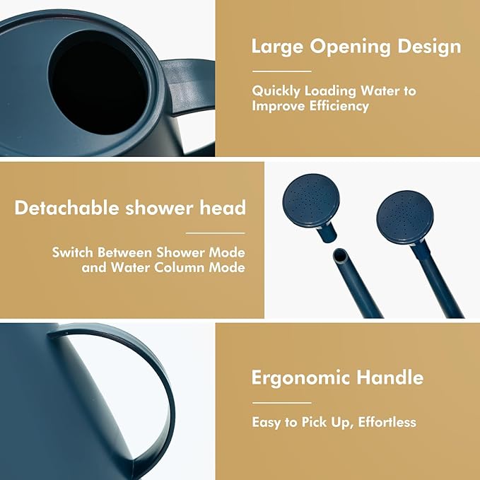 Watering Can for Indoor Outdoor Plants, Modern Small Watering Cans with Removable Nozzle, Long Spout Watering Can for Indoor Bonsai Plants Garden Flowers 1/2 Gallon 1.8L 60OZ (Dark Blue)