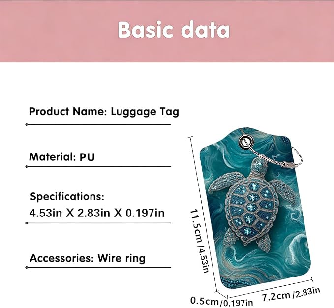 2 Pack Sea Turtle Luggage Tags for Suitcases, Teal Ocean Life ID Tags - Image 3