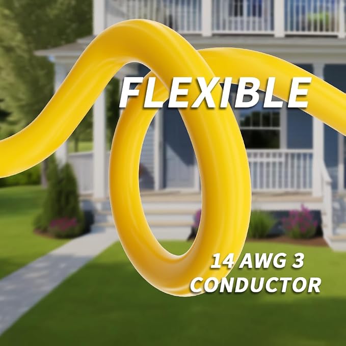 PlugSaf 14/3 Gauge Yellow Outdoor Extension Cord 50 ft Waterproof - Image 4