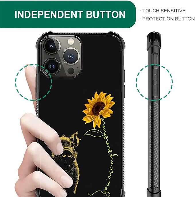 for iPhone 15 Pro Case, Pig Sunflower Yellow Sunshine Pattern Graphic Design - Image 5
