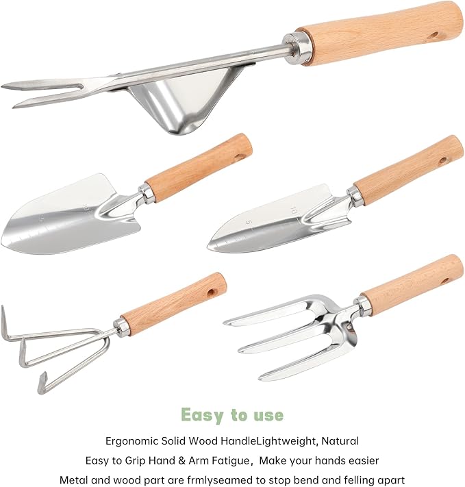 8 Piece Heavy Duty Gardening Hand Tools Set with Bamboo Gift Box Pruning Shears, Weeder and Heavy Duty Stainless Steel Gardening Tools with Wooden Handles - Ideal Gardening Gift for Women