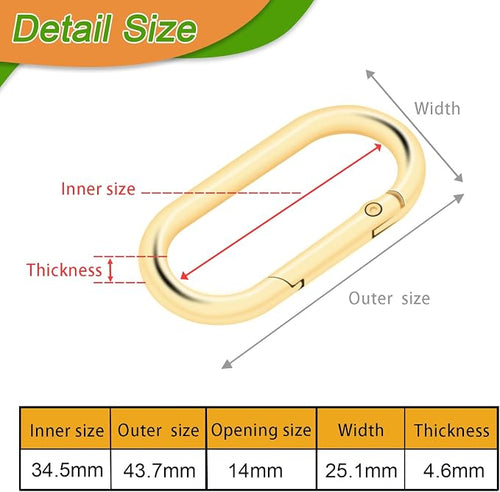 10Pack Large Oval Carabiner, Metal Spring Keyring Clips - Image 2