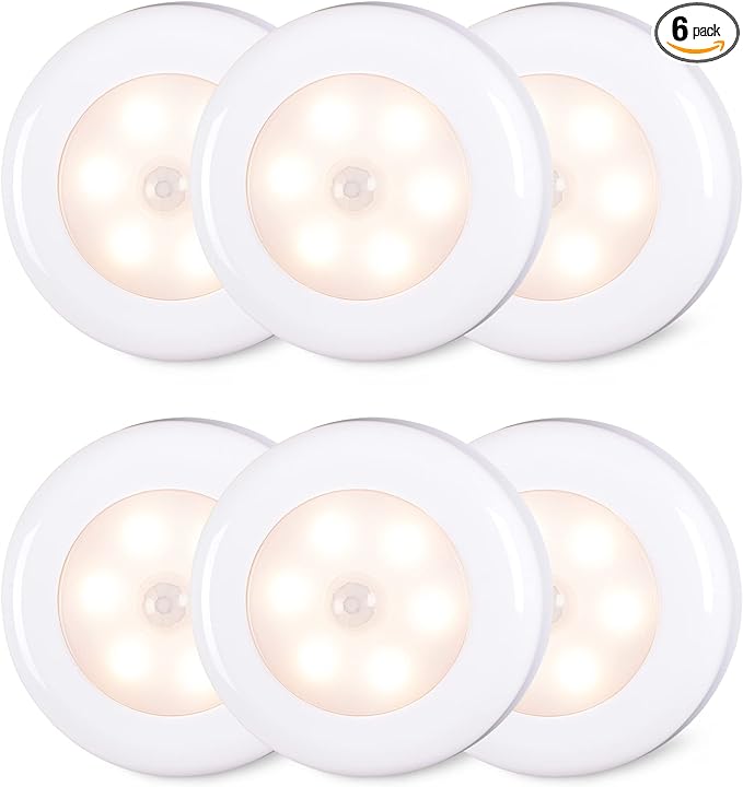 STAR-SPANGLED 6 Pack 2.8” Motion Sensor Lights Indoor AAA Battery Operated by STAR-SPANGLED