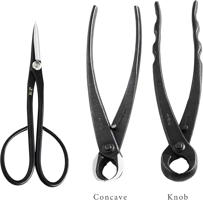 Wazakura Made in Japan 5PCS Bonsai Tool Kit with Roll Bag: Yasugi Steel Satsuki Bonsai Scissors, Concave Branch Cutter, Knob Cutter, Wire Cutter, Tweezers - 5 Tools Satsuki Set with Case