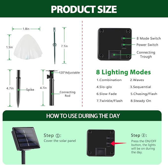 OZS 2PK 32LED 55FT Mushroom Solar Garden Lights Outdoor, Solar String Lights - Image 7