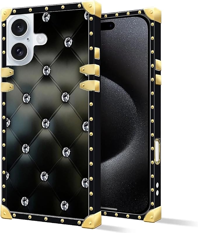 Compatible with iPhone 16 Plus Case, Shiny Black Sofa Crystal Luxury Golden - Image 3