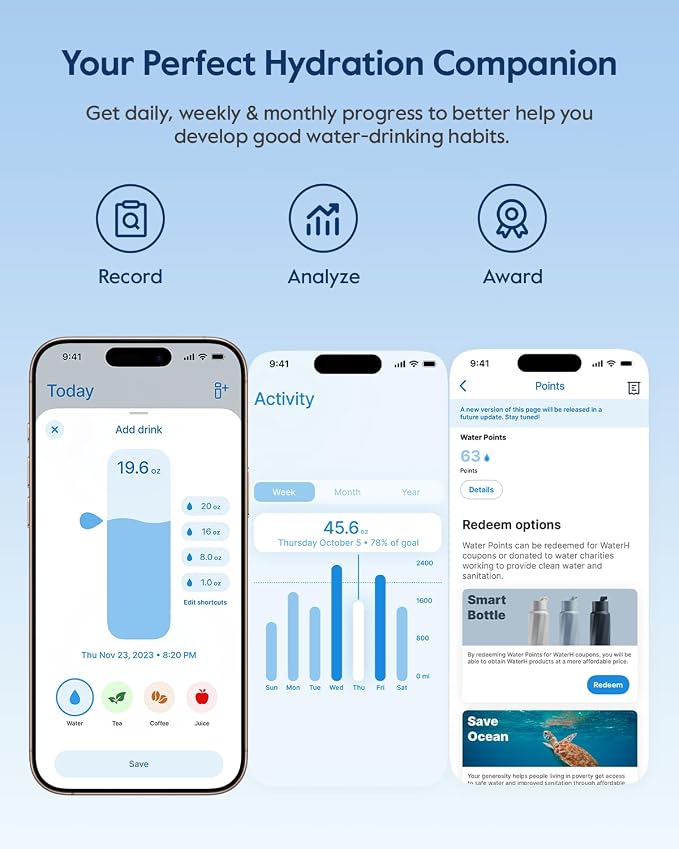 BOOST Smart Water Bottle that Reminds You to Drink, 24oz BPA-Free Stainless - Image 3