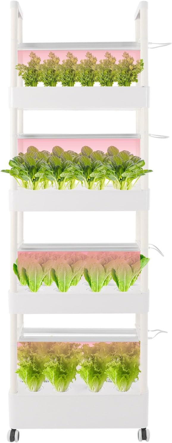 Hydroponic Growing Tower System Kit, 56-Plant Vertical Hydroponics Garden Tower with LED Grow Light, for Outdoor Indoor Herbs Fruits Vegetables Smart Garden Planter Kit