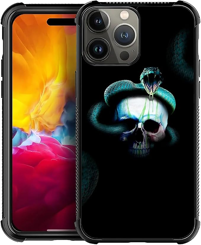 for iPhone 15 Pro Case, Skeleton Winding Snake Pattern Graphic Design Girl Boy by FKBRCL4U