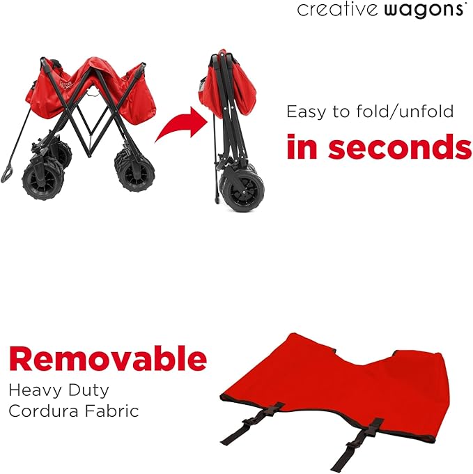 Creative Outdoor Wagon for Kids Push Pull Collapsible Stroller Giant All-Terrain Folding Cart | XXXL Monster Series Wagons | Outdoor Garden & Tailgate | Red