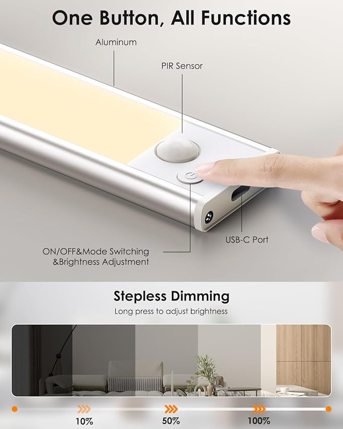 5-Pack 14in Under Cabinet Lighting, Upgraded 3200mAh Rechargeable Under Cabinet - Image 2