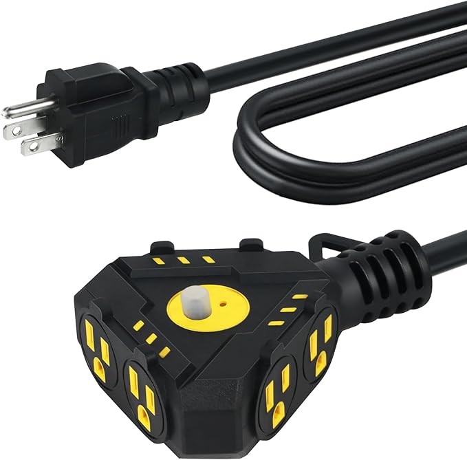 25FT 14 Gauge Outdoor Extension Cord 6-Outlet 14/3 SJTW Heavy Duty Extension by AHSGMK