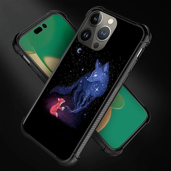 for iPhone 14 Pro Case, Galaxy Fox Wolf Pattern Graphic Design Girl Boy Soft - Image 4