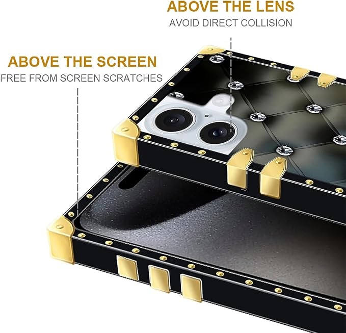 Compatible with iPhone 16 Plus Case, Shiny Black Sofa Crystal Luxury Golden - Image 6