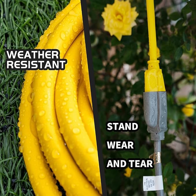 Indoor Outdoor Extension Cord Weatherproof, UL Certified, 14 Gauge 8FT Yellow 3 - Image 3