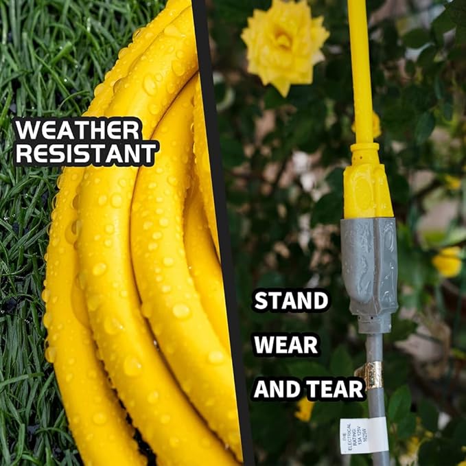 Indoor/Outdoor Extension Cord, 10 Gauge 8FT Yellow, 3 Prong Heavy Duty - Image 3