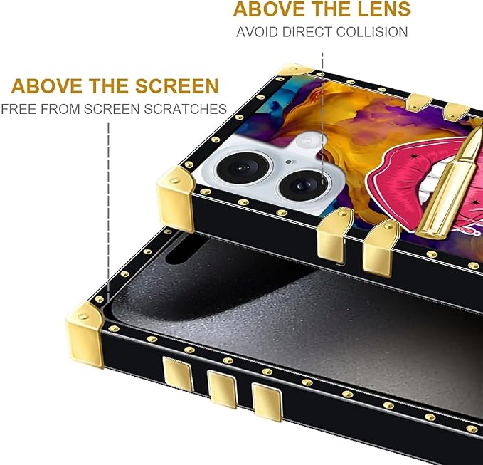 Compatible with iPhone 16 Plus Case, Cool Corlorful Lip Marble Luxury Golden - Image 6
