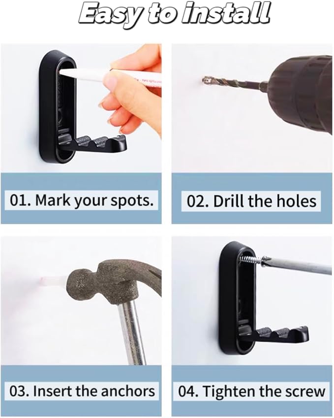 4 Pack Folding Wall Hooks, Foldable Black Coat Hooks - Image 5