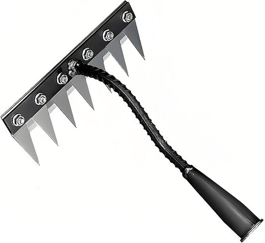 Gardenia Iron Weeding Rake, Iron Rake 2.0 for Gardening and Weeding, Detachable Double-Edged Blade Design Carbon Steel Heavy-Duty Weed Rakes,Hand Weed Puller Tools for Lawn Yard Garden Farm(7 teeths)