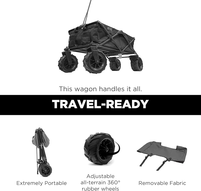 Creative Outdoor Wagon for Kids Push Pull Collapsible Stroller Giant All-Terrain Folding Cart | XXXL Monster Series Wagons | Beach Park Garden & Tailgate | Multiple Color Options (Black)