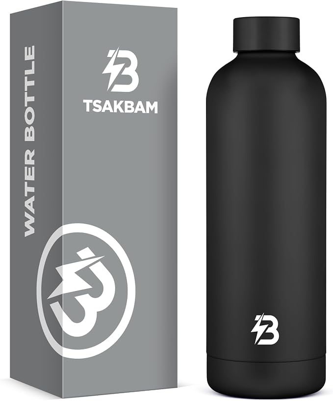 Insulated Water Bottle with Lid, 25 oz Reusable Leak-Proof Metal Stainless by TSAKBAM