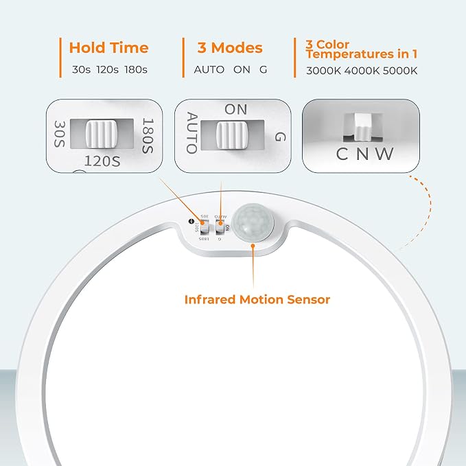 BLNAN Motion Sensor Ceiling Light Wired, 12 Inch 3000K 4000K 5000K Selectable - Image 4