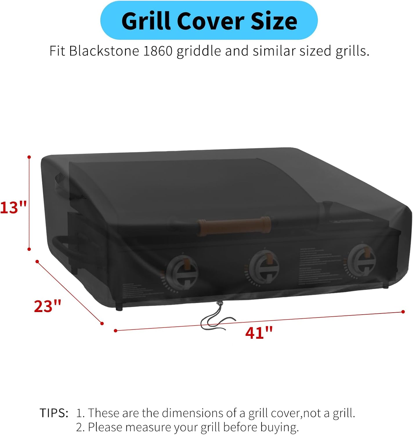 Kingling Grill Cover for Blackstone 1860 2225 On The Go Range Top Combo Griddle, 41 inch Waterproof & Dustproof Outdoor Grill Cover (Cover Only) - Black