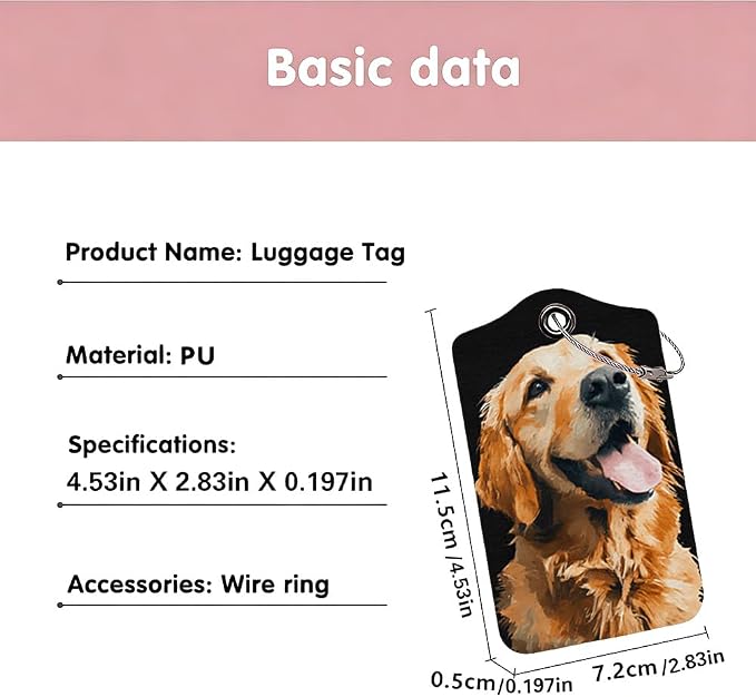 2 Pack Cute Dog Luggage Tags for Suitcases, PU Leather Bag Identifiers - Image 3