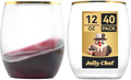 JOLLY CHEF 12 oz 40 Pack Gold Plastic Wine Glasses Stemless, Shatterproof by JOLLYCHEF